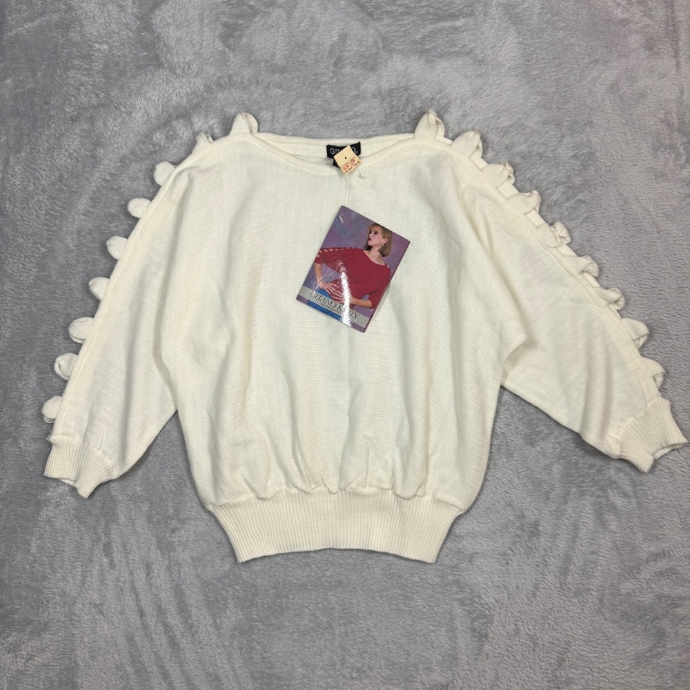 Vintage Gitano Sweater Sensations Women L White Cut Out Shoulder Dolman 80s